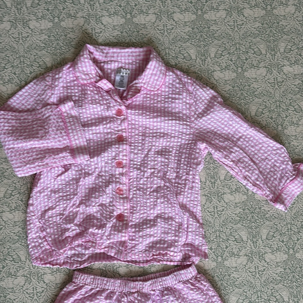 Cottagecore pink gingham cotton women’s pajama set